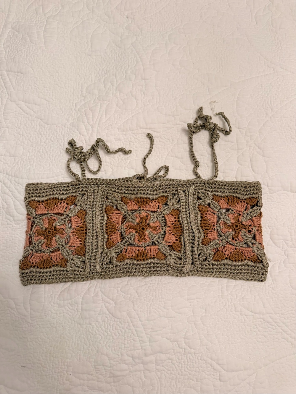 Handmade Crochet Tube Top in Taupe and Rust - Picture 1 of 3